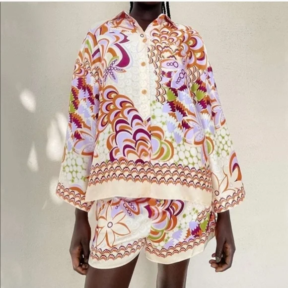 Zara Retro Print Two-Piece Set | Boho Chic Size L - Picture 2 of 8